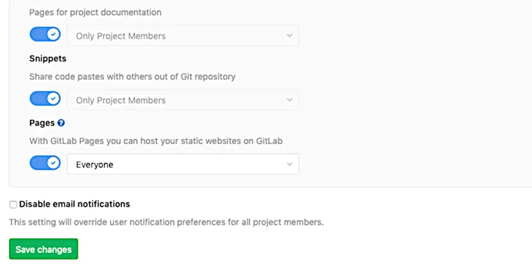 Gitlab pagesの設定ページには、アクセス制限の項目がある